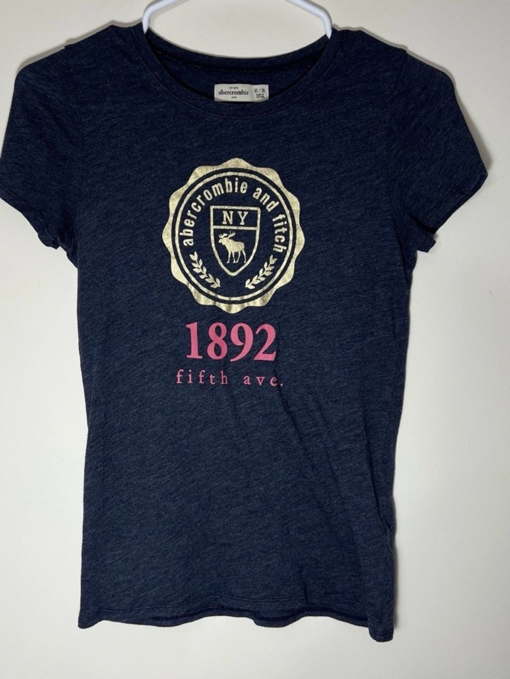 Abercrombie And Fitch Kids T-Shirt Girls Size 15/16 Moose Logo Blue Soft 1892